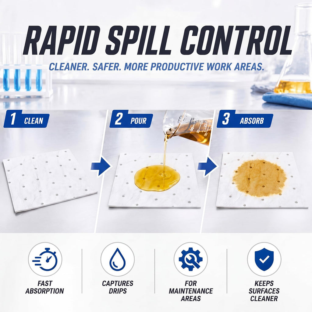 100 Pcs Oil Absorbent Pad for Spill, 15 x 17 Inch, White