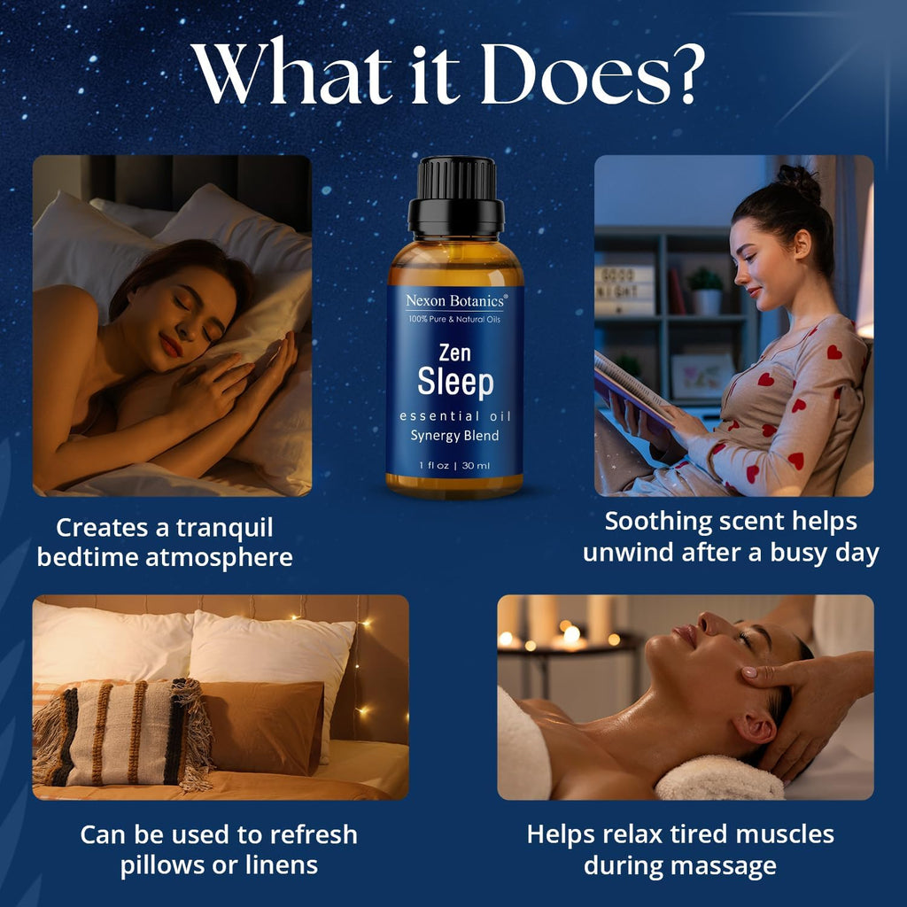 Zen Sleep Essential Oil Blend 30 ml - Restful & Comforting Aroma | Lavender & Rosemary Relaxing Oil for Diffusers &