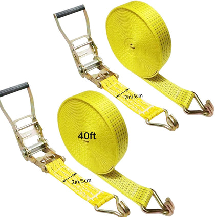 Ratchet Straps Heavy Duty, 8000 LBS Break Strength Ratchet Strap Tie Down, 2” x 40ft Yellow Tie-Down Ratcheting Cargo