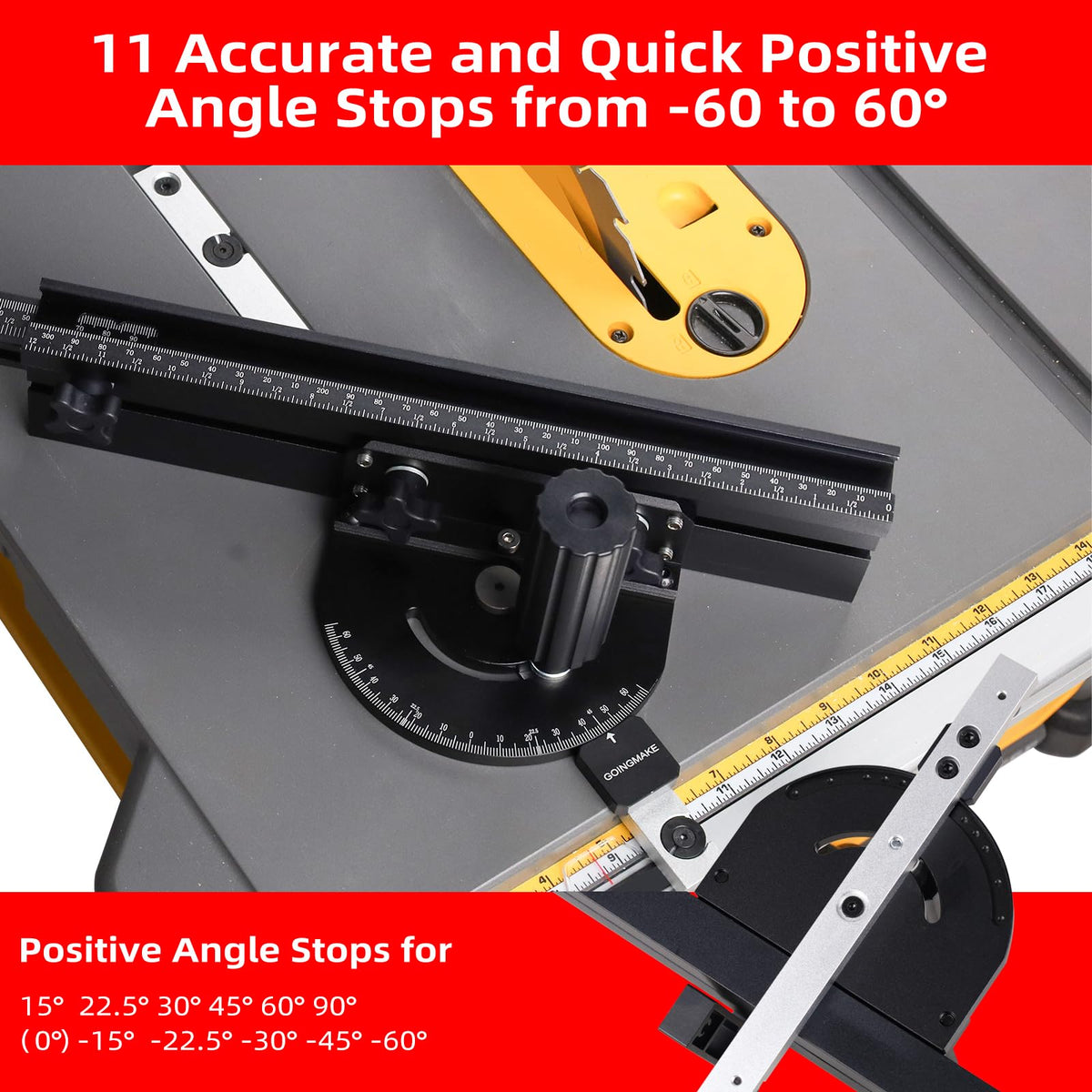 GOINGMAKE Compact Table Saw Miter Gauge with 14 to 24 Inch Extendable Fence