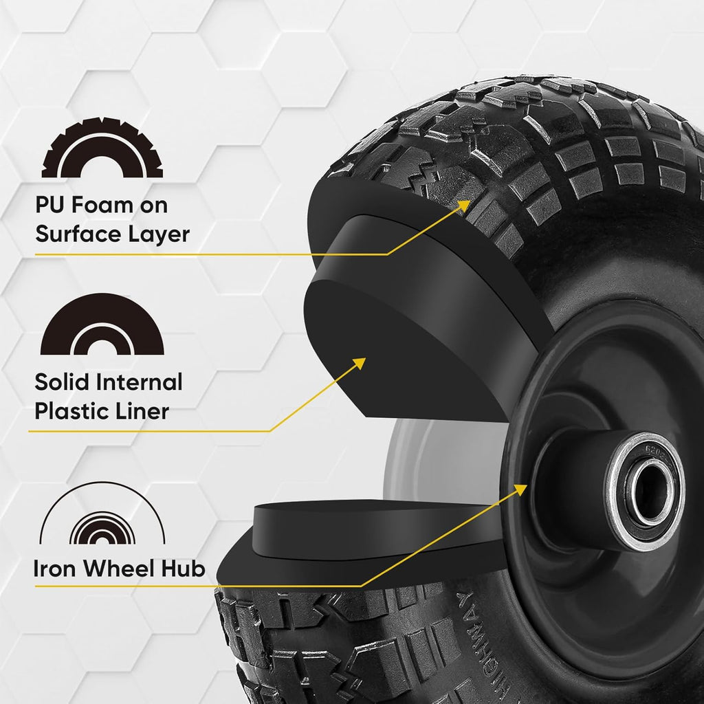 4.00-6 Tire and Wheel Flat Free, 2 Pack 13" Solid Tires with 5/8" Axle Bore Hole and Double Sealed Bearings, Perfect