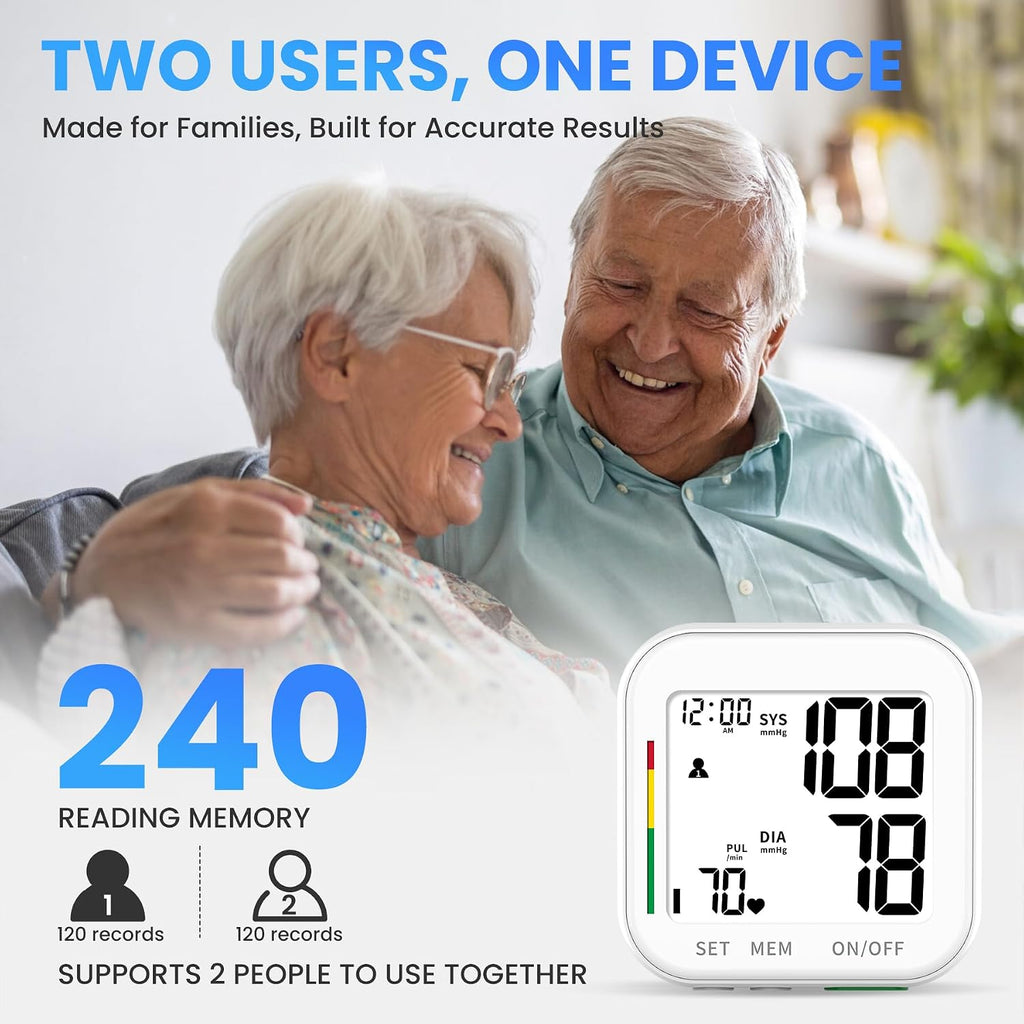 Blood Pressure Monitor for Home Use Rechargeable Wrist BP Machine, White