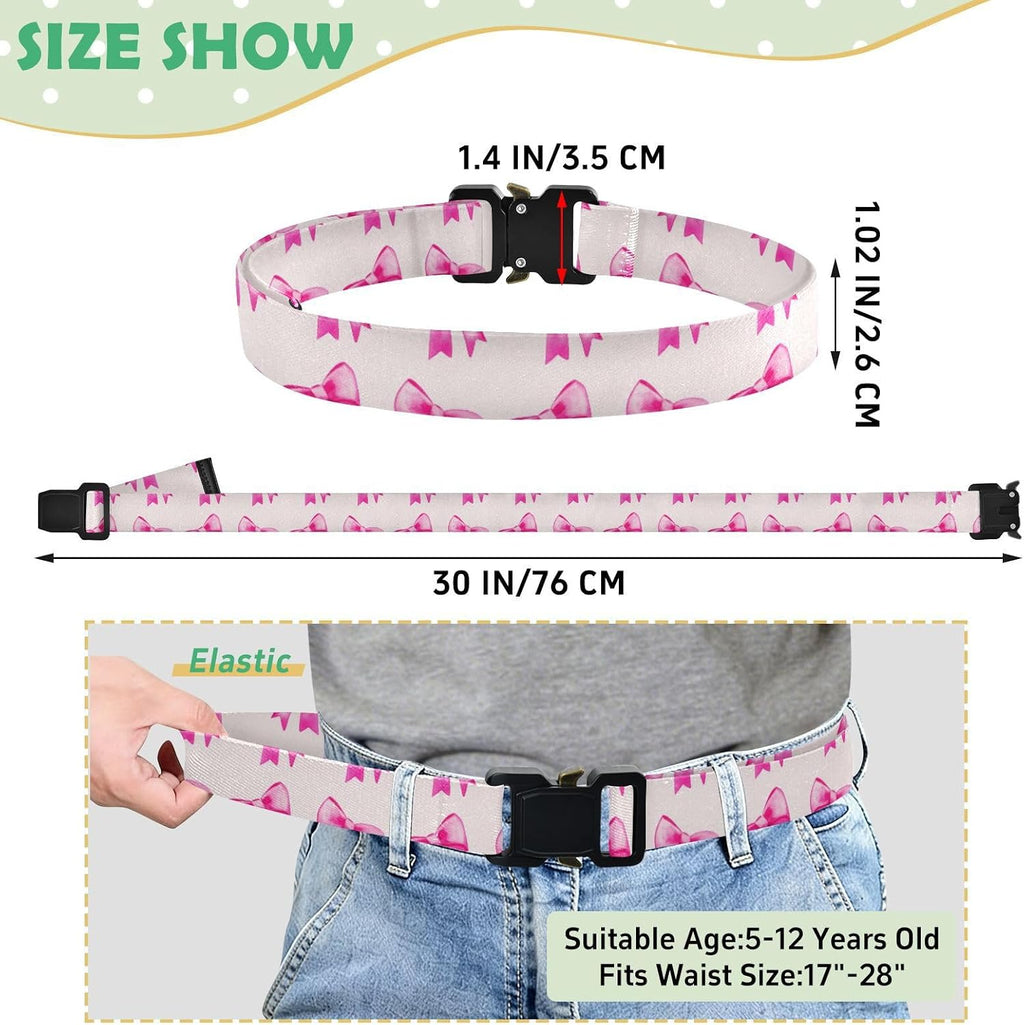 Bow Tie Adjustable Kids Elastic Belts, Girls Boys Stretch Waist Belt with Aluminum Alloy Buckle