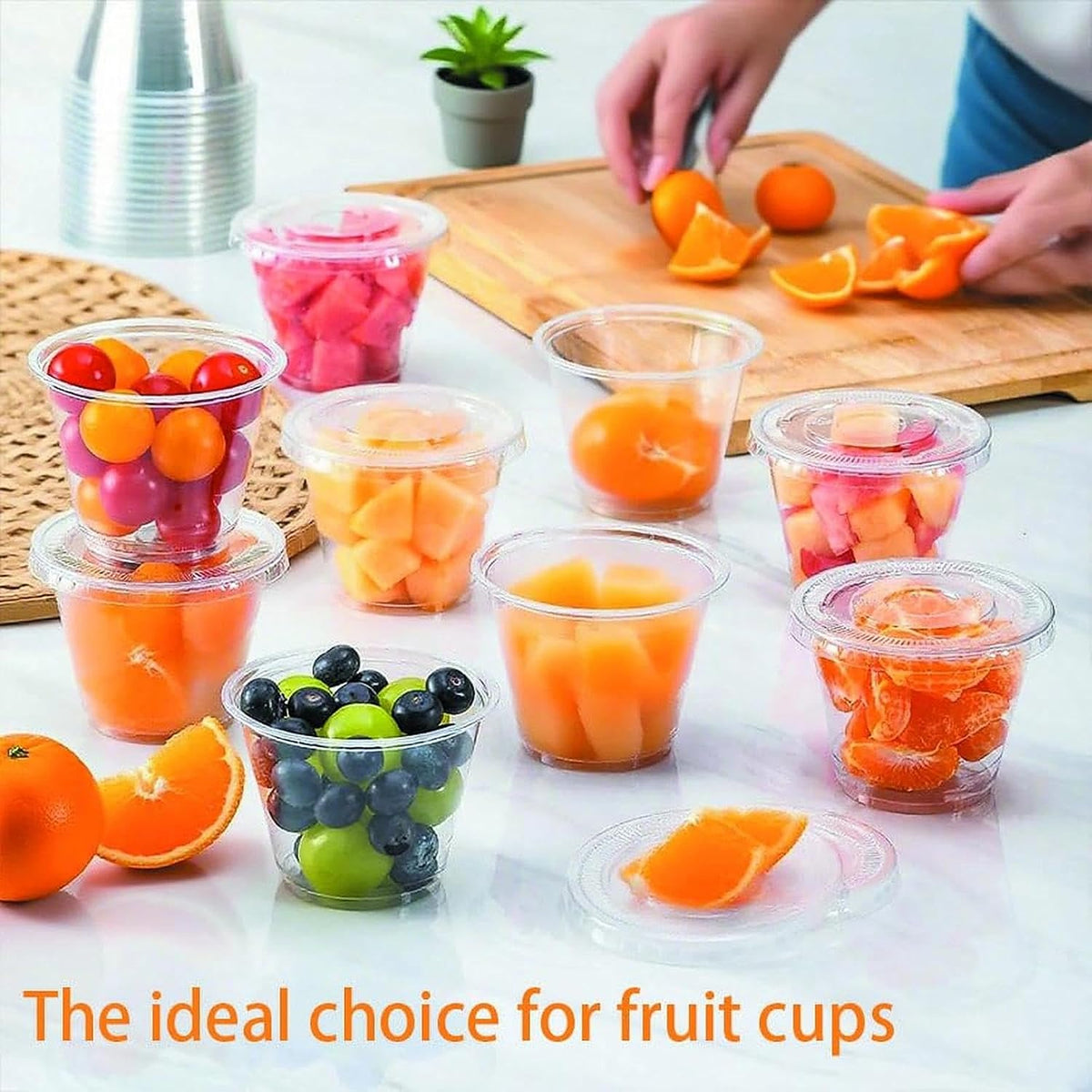 50 Sets 9 Oz Clear Disposable Plastic Portion Cups With Lids, Party, Picnic
