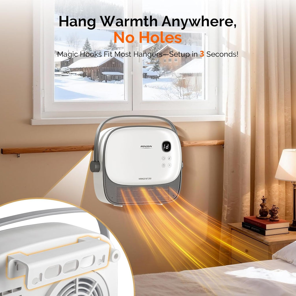 1500W Small Wall Mounted Space Heater with Remote Control, PTC Heating Element & 3s Fast Heating, Wall Electric