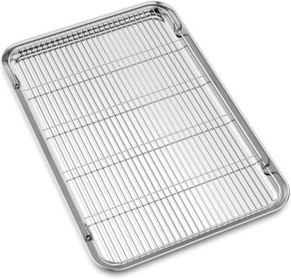 Large Set Baking Sheet and Cooling Rack Set, Bastwe 24L x 16W x 1H inch Professional Bakeware, Healthy & Nontoxic &