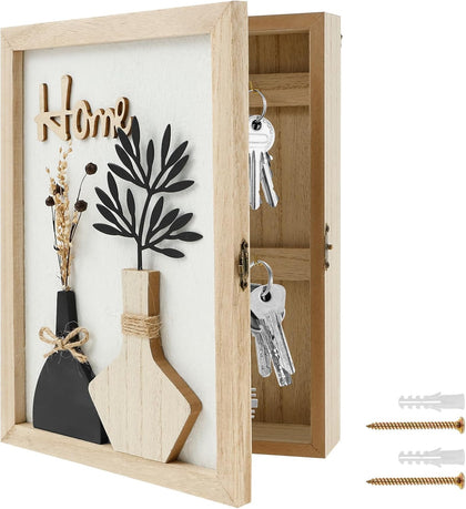 Wooden Key Box, Key Holder Wall Mount Decorative Wooden Key Cabinet Holder with 6 Hooks Rustic Access Card Hanger