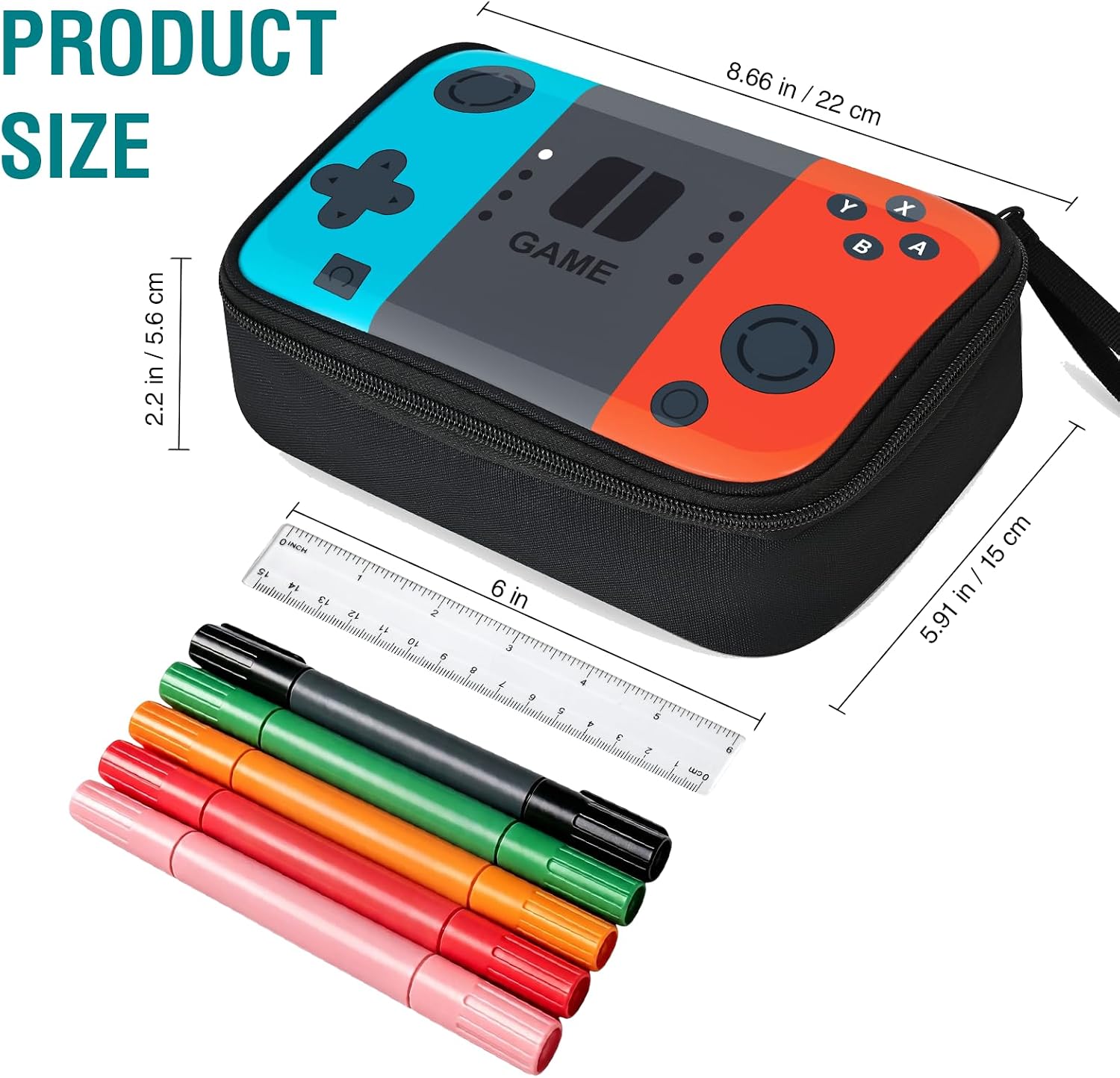 Large Pencil Box for Boys - Gamer Pencil Case Pouch with Zipper Compartment, Durable Wipable Fabric, Easy to Clean