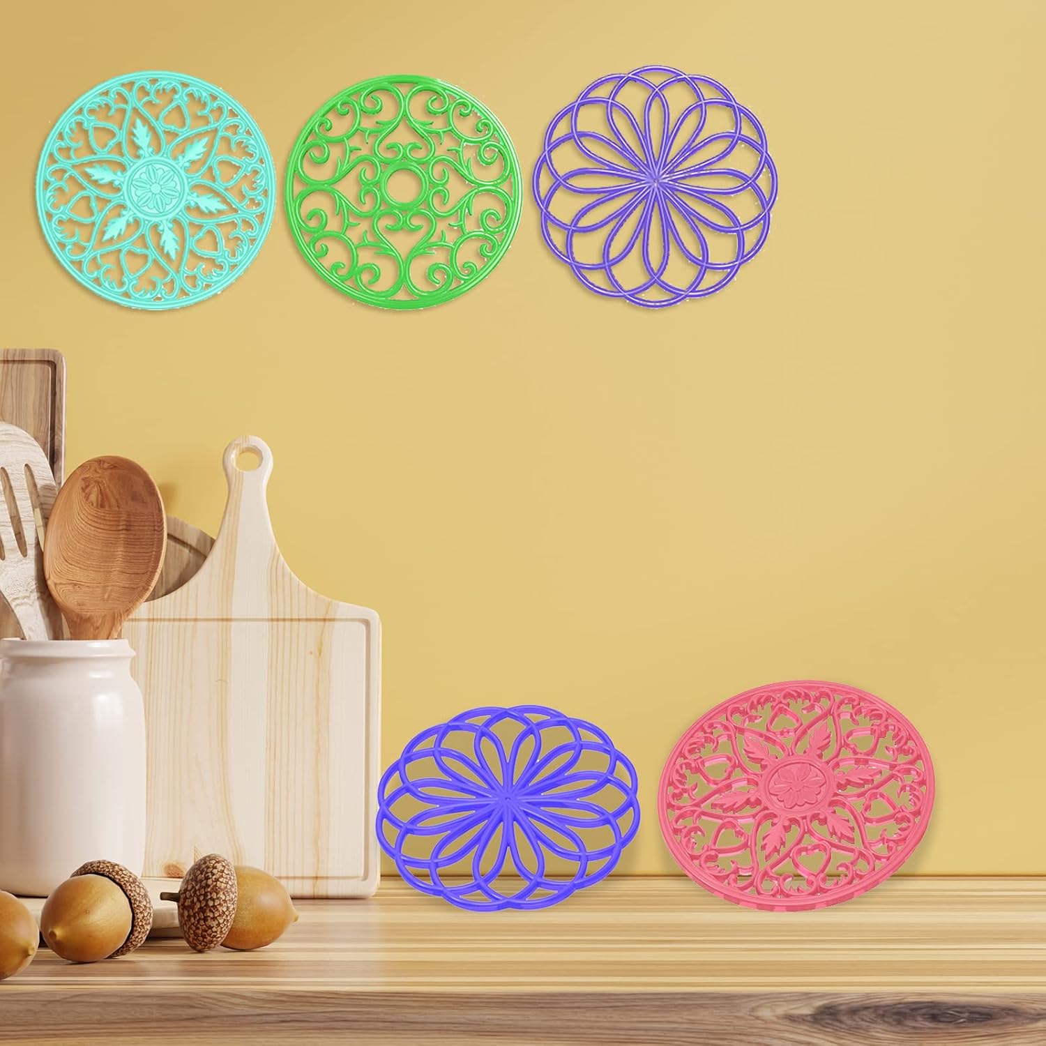4 Pcs Large Mandala Coaster Resin Molds Hollow Flower Shiny Silicone Molds for Resin Casting Round 3D Geode Design