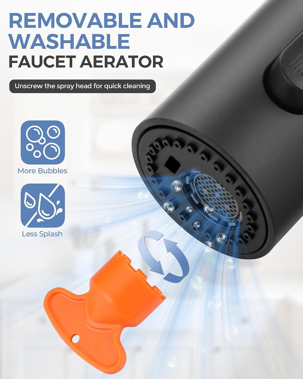 Pull Down Faucet Sprayer Head Replacement, Black 3 Function Pull Out Spray Head Nozzle with 9 Adapters for Kitchen