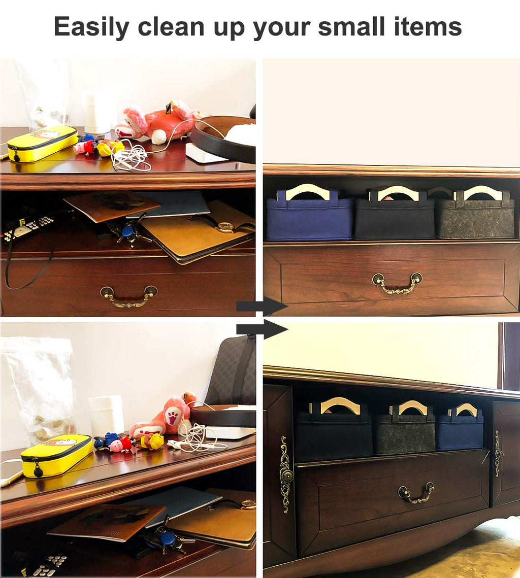 Small Storage Basket Soft Felt Collapsible Baskets Storage Bins for Cellphone Earphone Chargers Cables Make Up Shelf