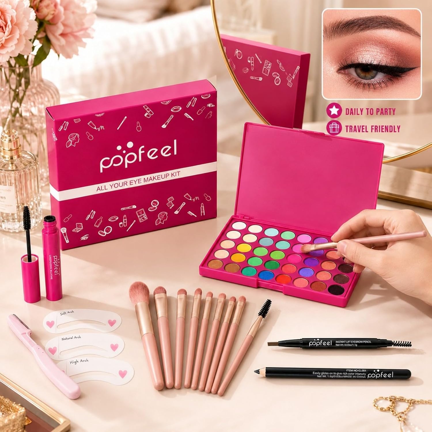 40-Color Eyeshadow Palette Eye Makeup Set (Red) | 40 Color Shade Palette All-in-One Kit Begineer Friendly Full Eye