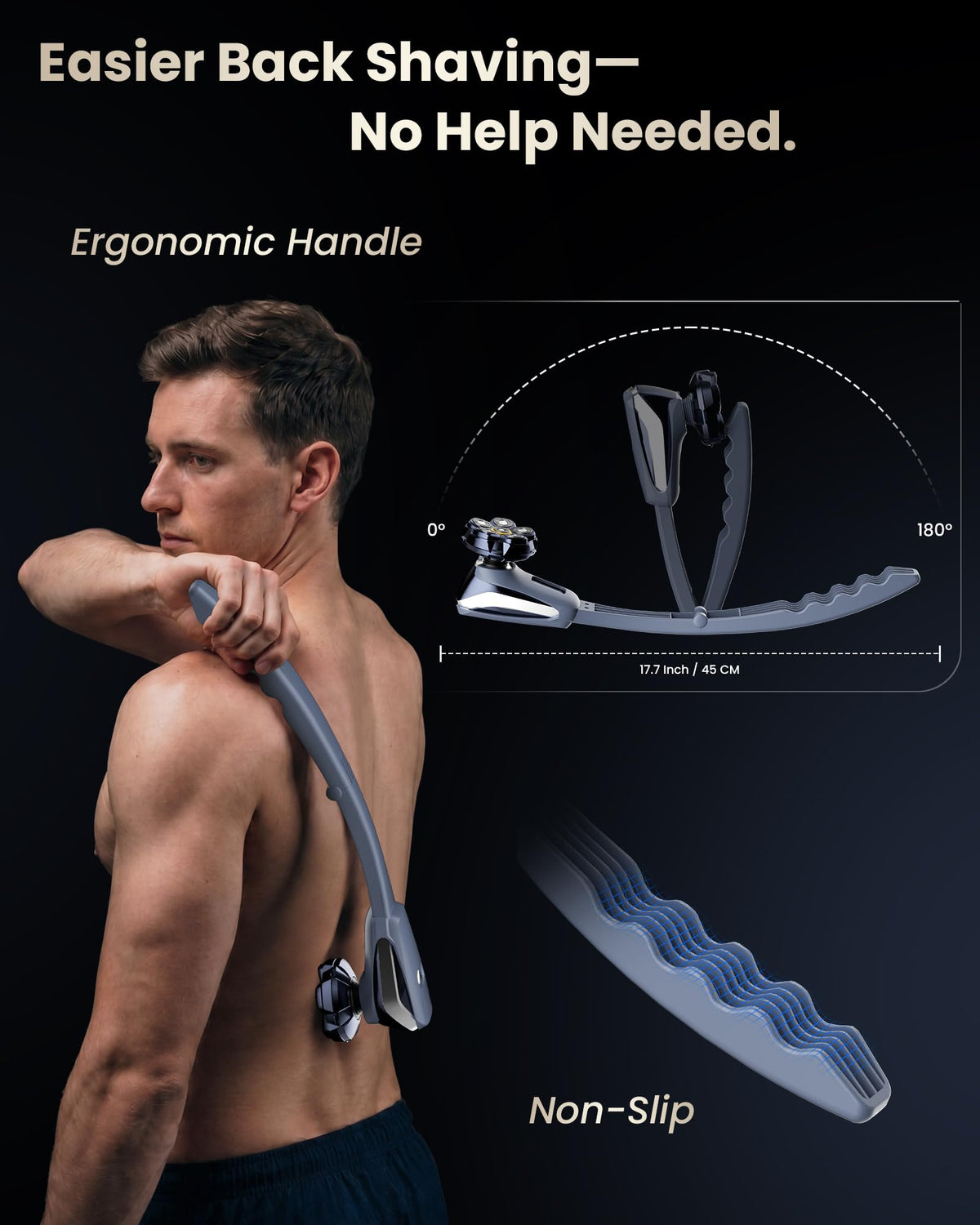 Electric Back Shaver for Men w/Long Handle, 6D Body Shaver Head