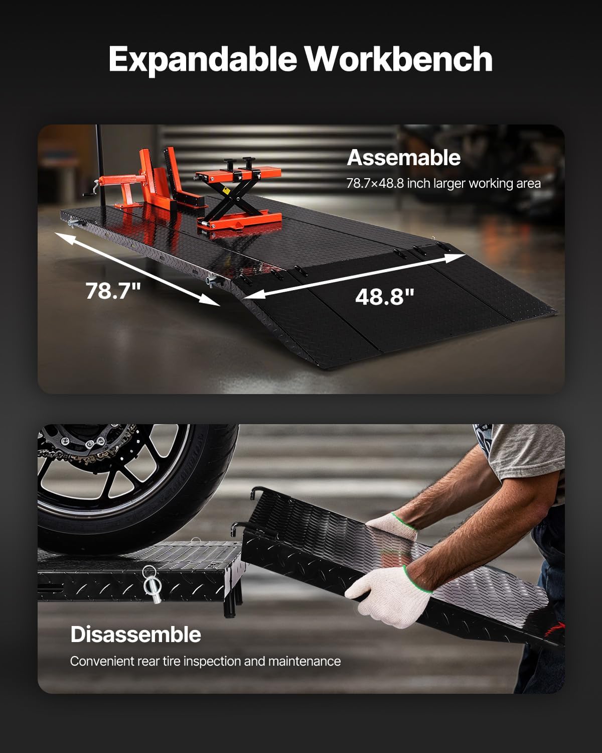 Motorcycle Lift Table, 1500lbs Weight Capacity, Pneumatic Motorcycle Jack, 8.6-31 in Height Range, Heavy Duty Bike