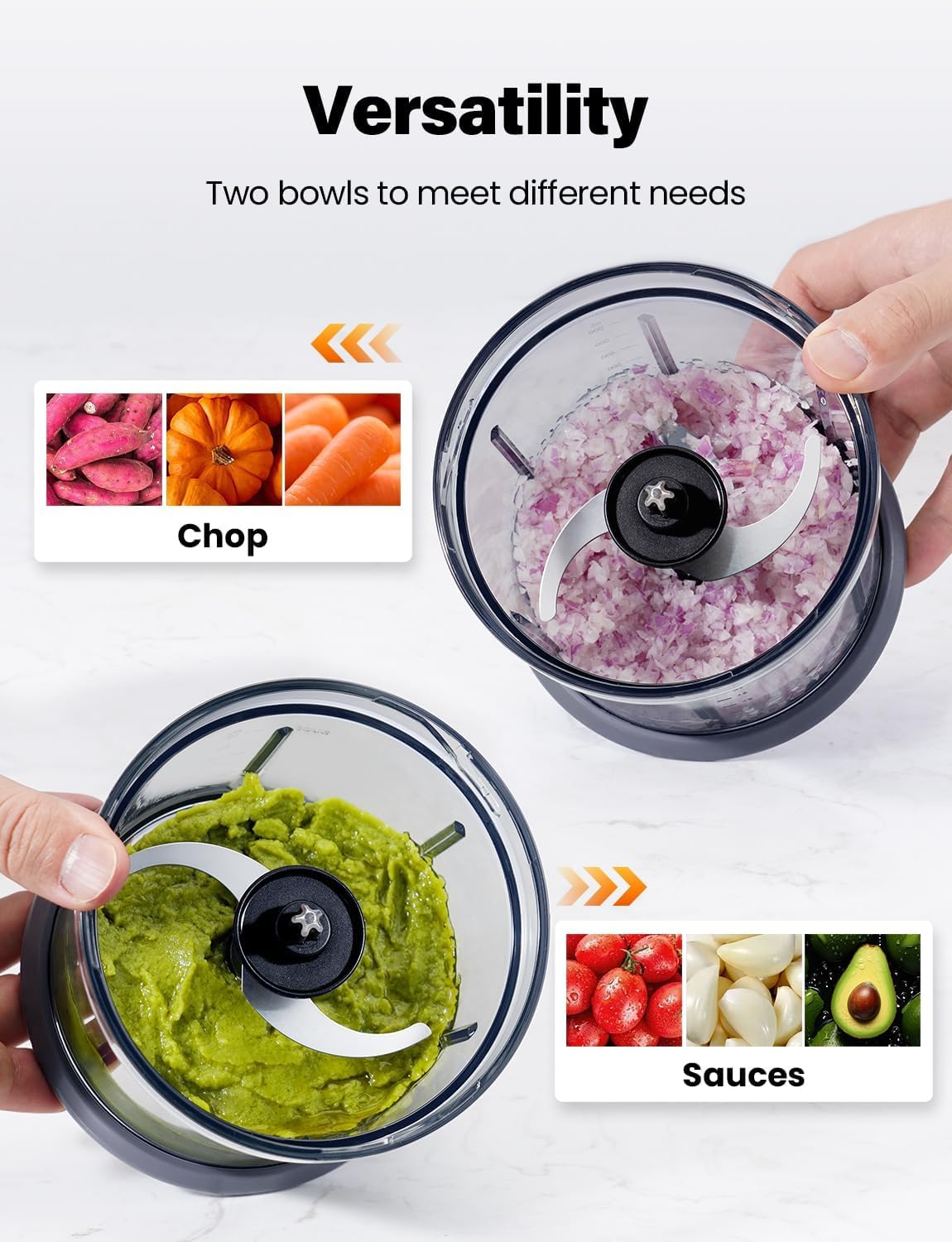 Food Processor 4 Cup, Electric Food Chopper, 【Small but Powerful】Meat Grinder with 2 Bowls, 2 Speed & 4 Blades for