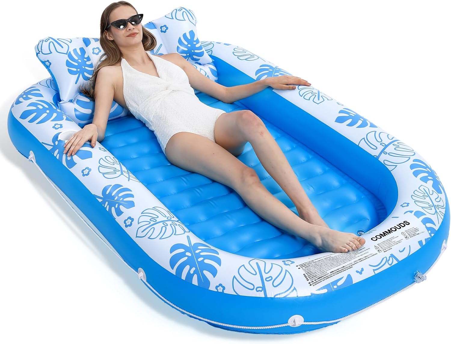 Inflatable Tanning Pool Lounger Float with Cervical Pillow - Pool Floats Adult for Sunbathing, Backyard, Pool Party