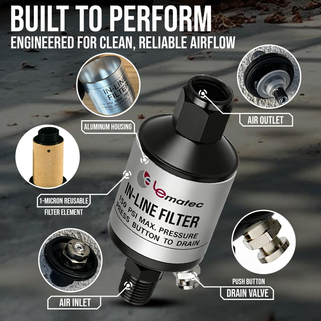 LE LEMATEC Air Compressor Water Separator, 1/4" NPT Inline Filter