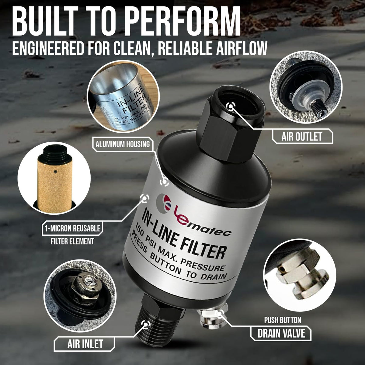 LE LEMATEC Air Compressor Water Separator, 1/4" NPT Inline Filter
