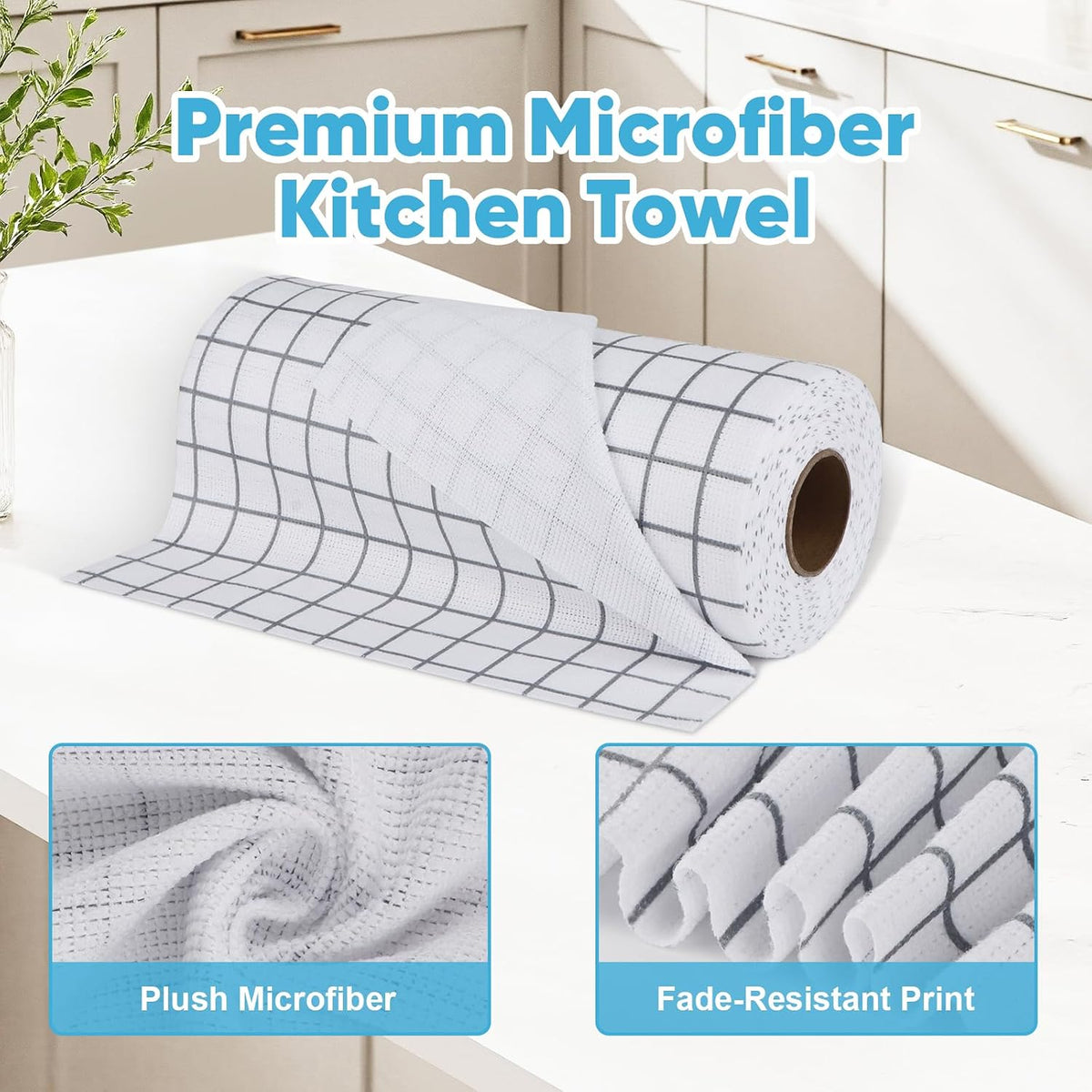 Microfiber Cleaning Cloth Roll-50PK, Reusable Paper Towels 11.5×11.5"