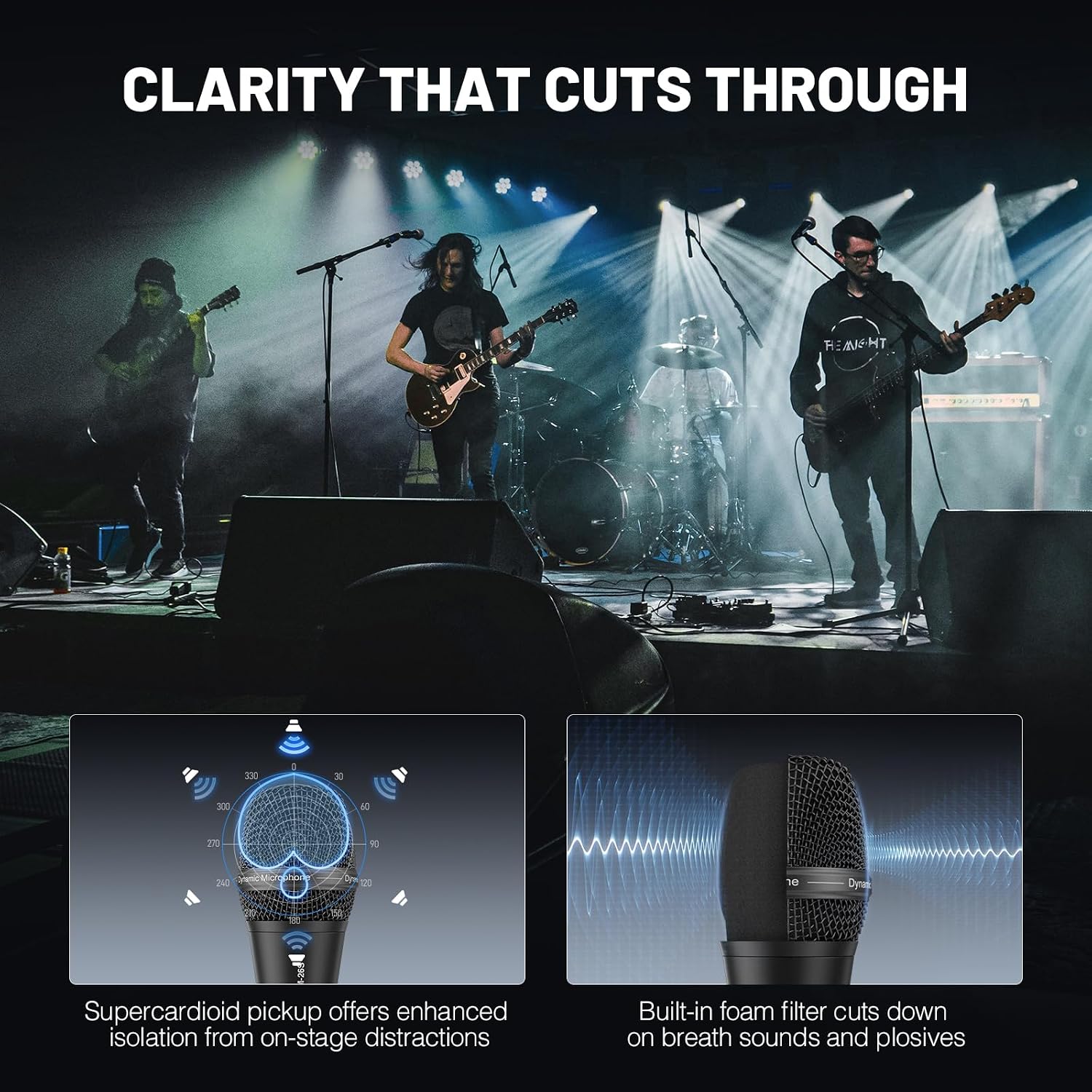 Supercardioid Vocal Dynamic Microphone with XLR Cable PM-26 | Wired Handheld Mic, 16.4 ft Cable, Mic Clip, Storage