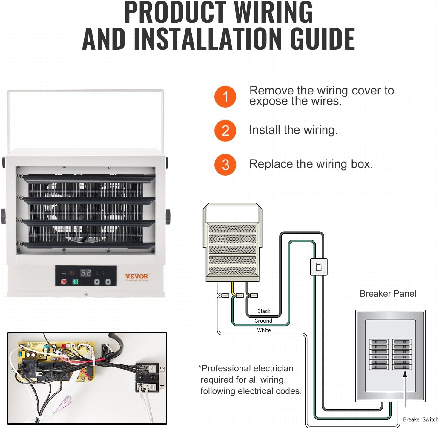 Electric Garage Heater, 5000 Watt Digital Fan Forced Wall Ceiling Mount Shop Heater, Remote Control, Overheat
