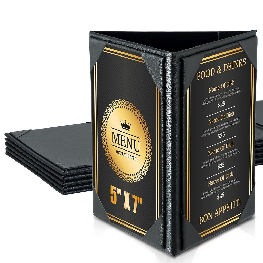 Leatherette Table Tents Triangle Menu Holders 5"x 7", 5 Pack 3-Side