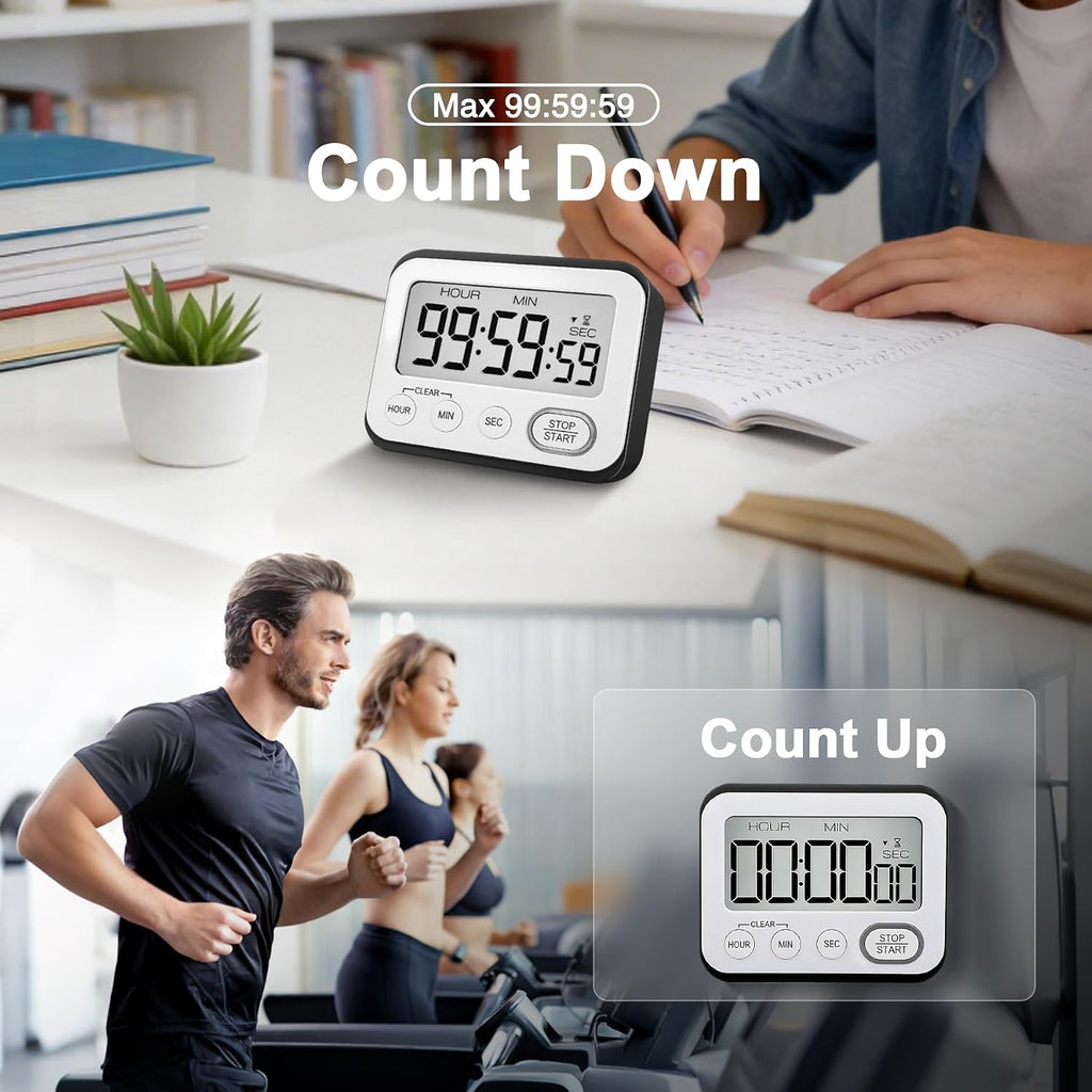 Digital Kitchen Timer Magnetic Loud Alarm, Large LCD Screen Silent/Beeping Multi-Function for Teachers Classroom
