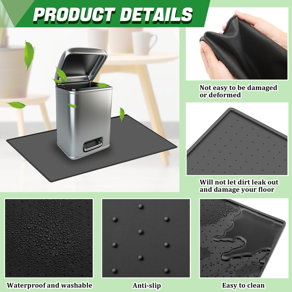 Waterproof Kitchen Trash Can Mat Non-Slip, Black, 11.8" X 18.9"