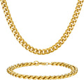 Stainless Steel Cuban Link Chain and Bracelet Set for Men | Chains 3.5mm/5mm/7mm Width, Bracelet 7 1/2" and 8"