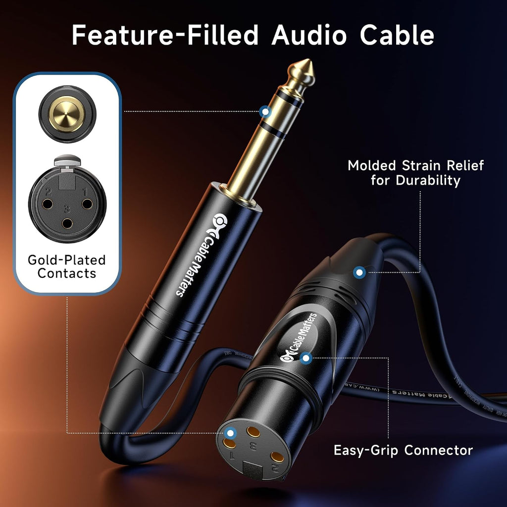 6.35mm 1/4 Inch TRS to XLR Cable, Male to Female, 25ft | TRS Male to XLR Female, XLR to 1/4 Cable