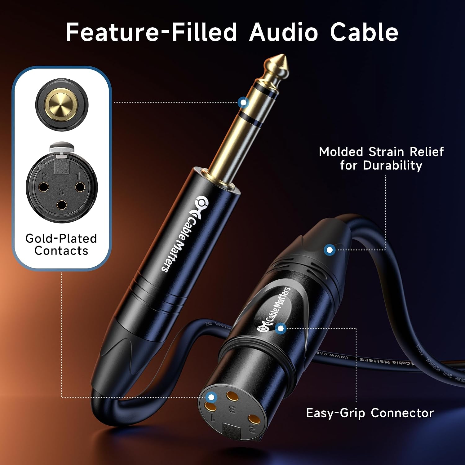 6.35mm 1/4 Inch TRS to XLR Cable, Male to Female, 25ft | TRS Male to XLR Female, XLR to 1/4 Cable