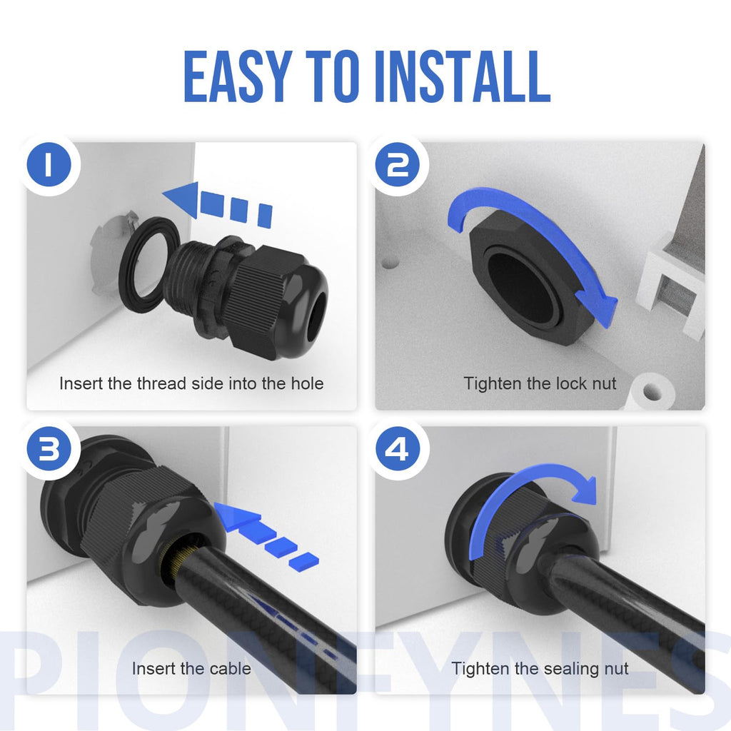 25PCS Cable Gland 3-25mm Waterproof Adjustable 1/4'', 3/8'', 1/2'', 3/4'', 1'' NPT Cable Gland Joints with Gaskets