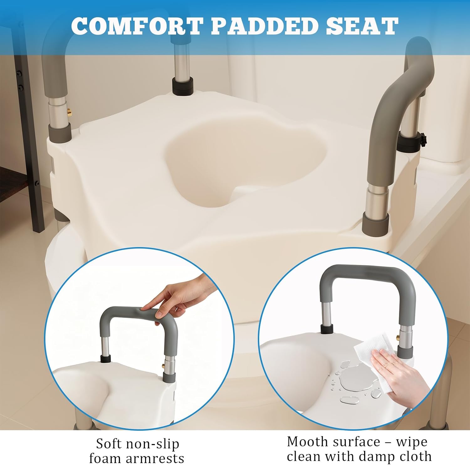 Extra Wide Elevated Toilet Seat Riser with Handles for Seniors - Height Adjustable Raised Toilet Seat, Heavy Duty