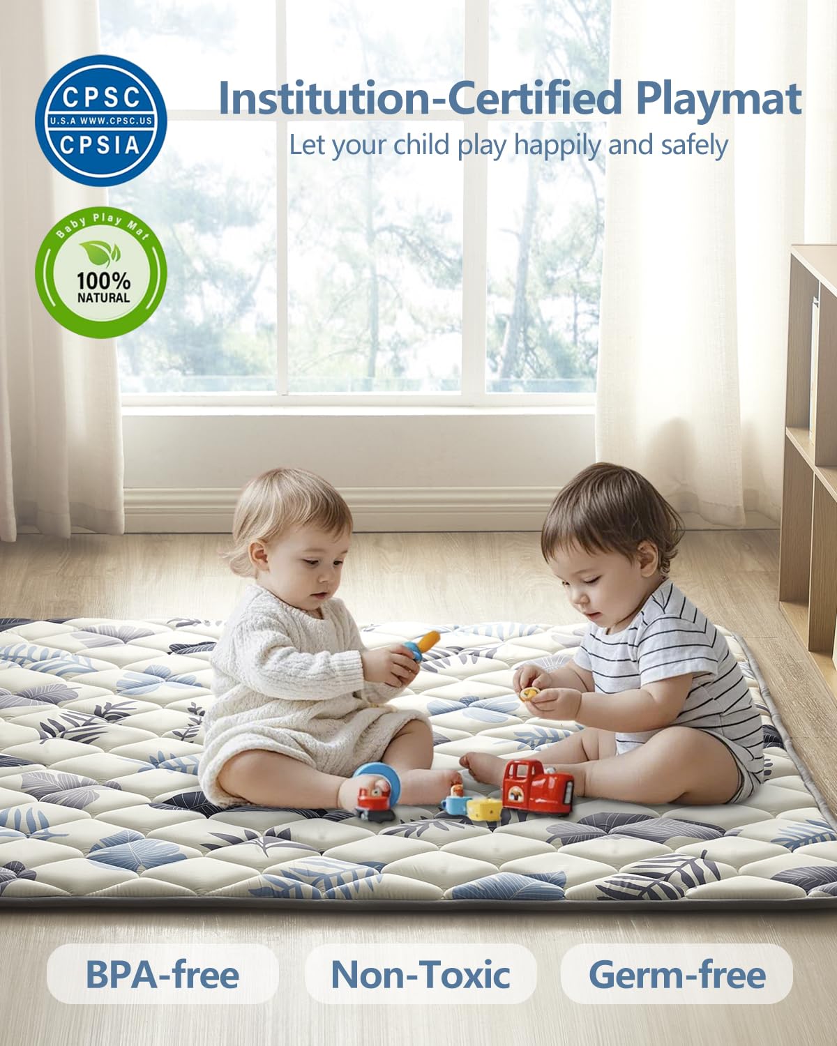 Baby Play Mat, 50x50 Thickened Playpen Mat, Non-Slip Baby Mat for Floor, Foldable Portable Playmat Suitable for