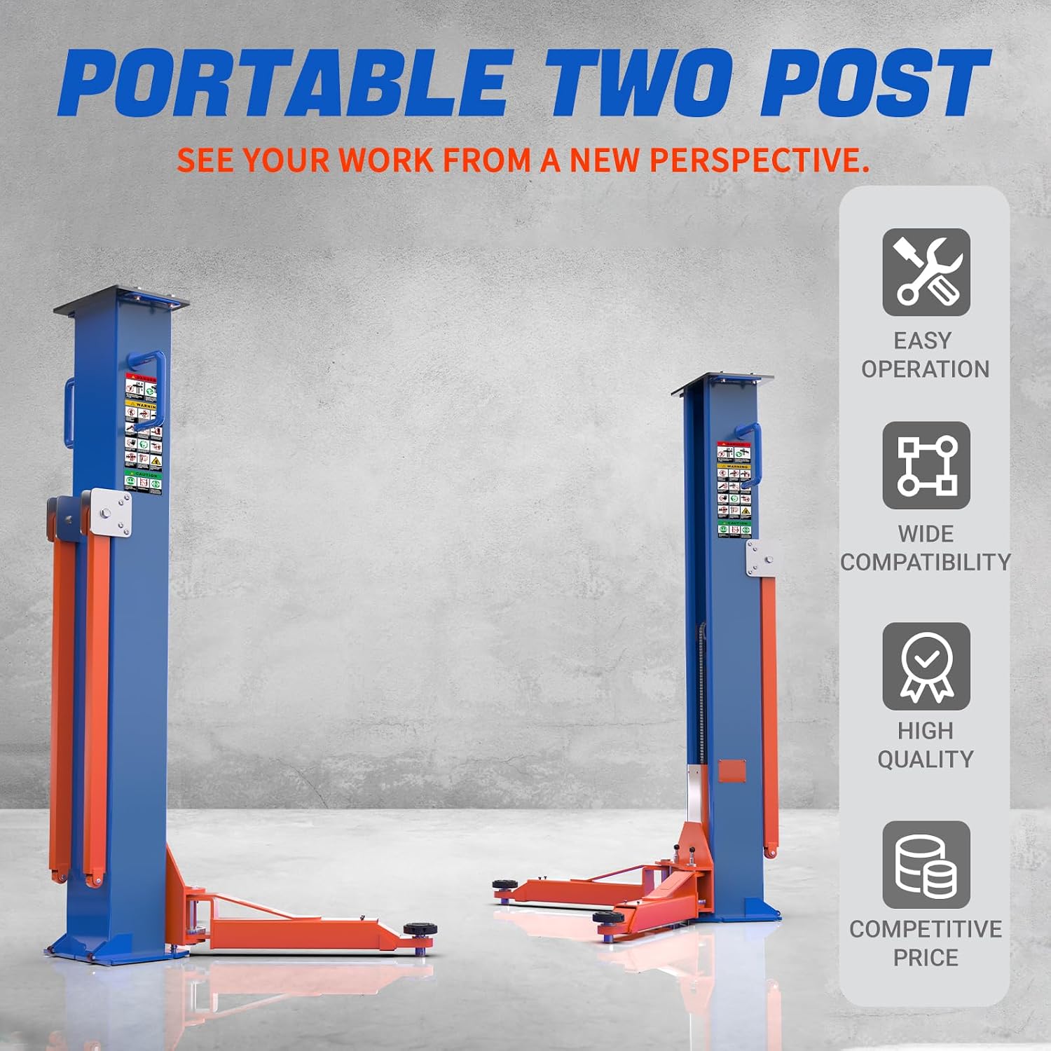 2 Post Car Lift 8000 lbs - Portable Auto Lift & Hydraulic Vehicle Hoist for Home Garage - Mid Rise Design, 220V Motor