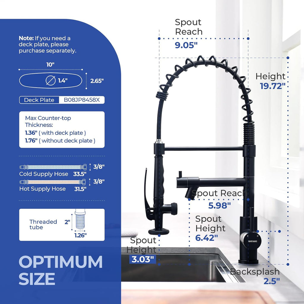 Pot Filler Kitchen Faucet, Pull-Down Sprayer, Matte Black, High Arc