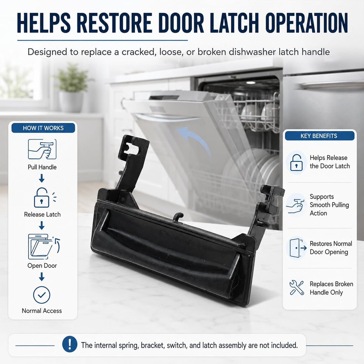 WP8269117 Dishwasher Door Latch Handle Replacement for Whirlpool KitchenAid