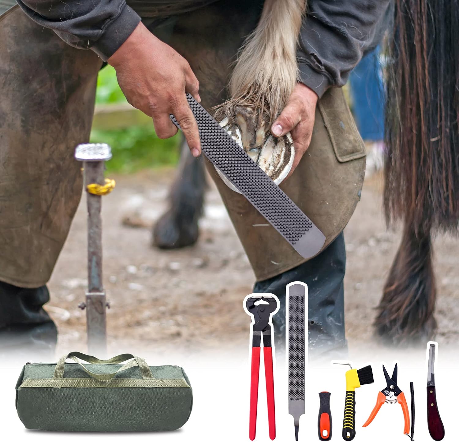 14 inch Horse Farrier Tool Kits - 6Pcs Professional Hoof Trimming Farrier Tools, Can Easily Trim the Hooves of