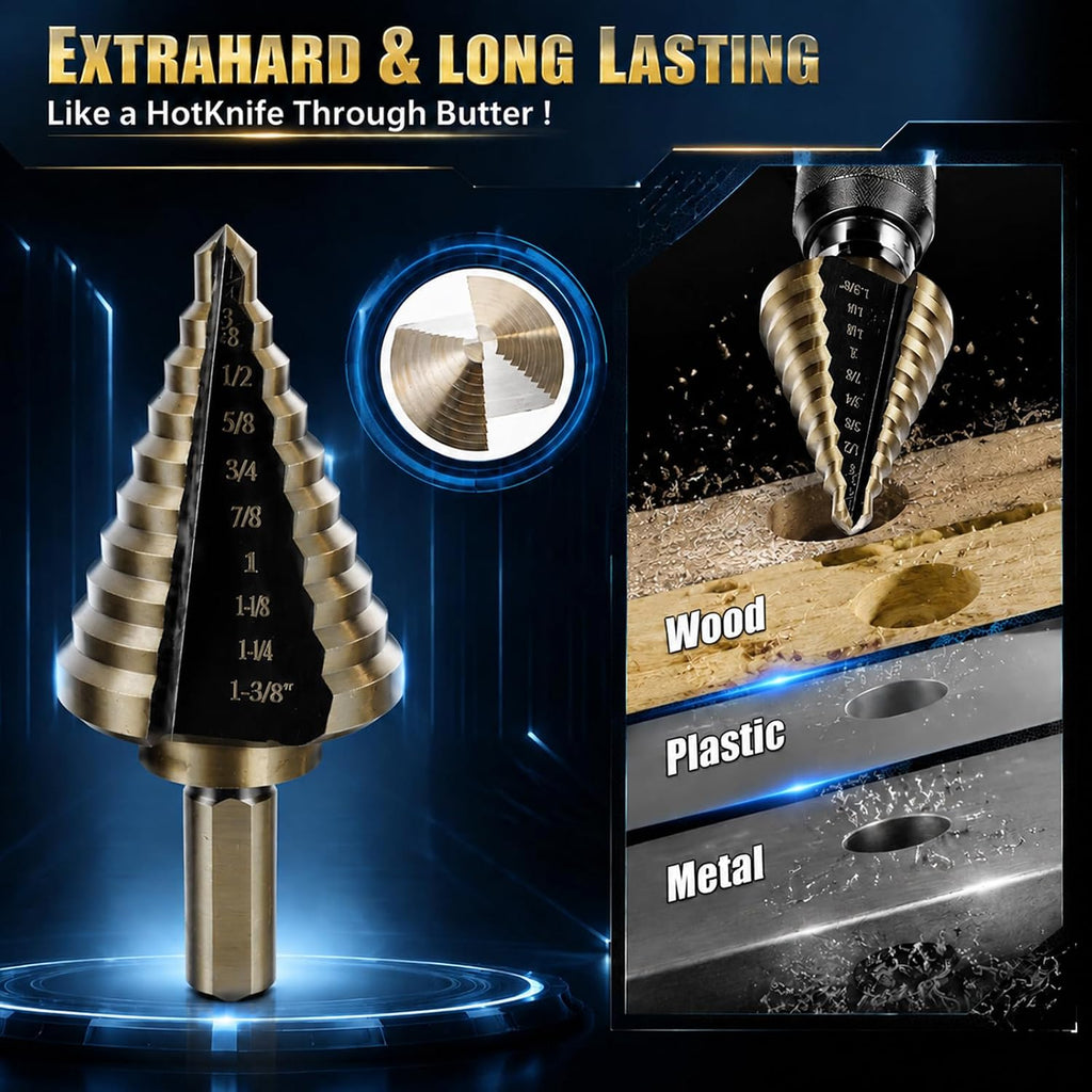 Yesland 5pcs Hss Cobalt, Multiple Hole 50 Sizes High Speed Metal Step Drill Bit Set with Aluminum Case
