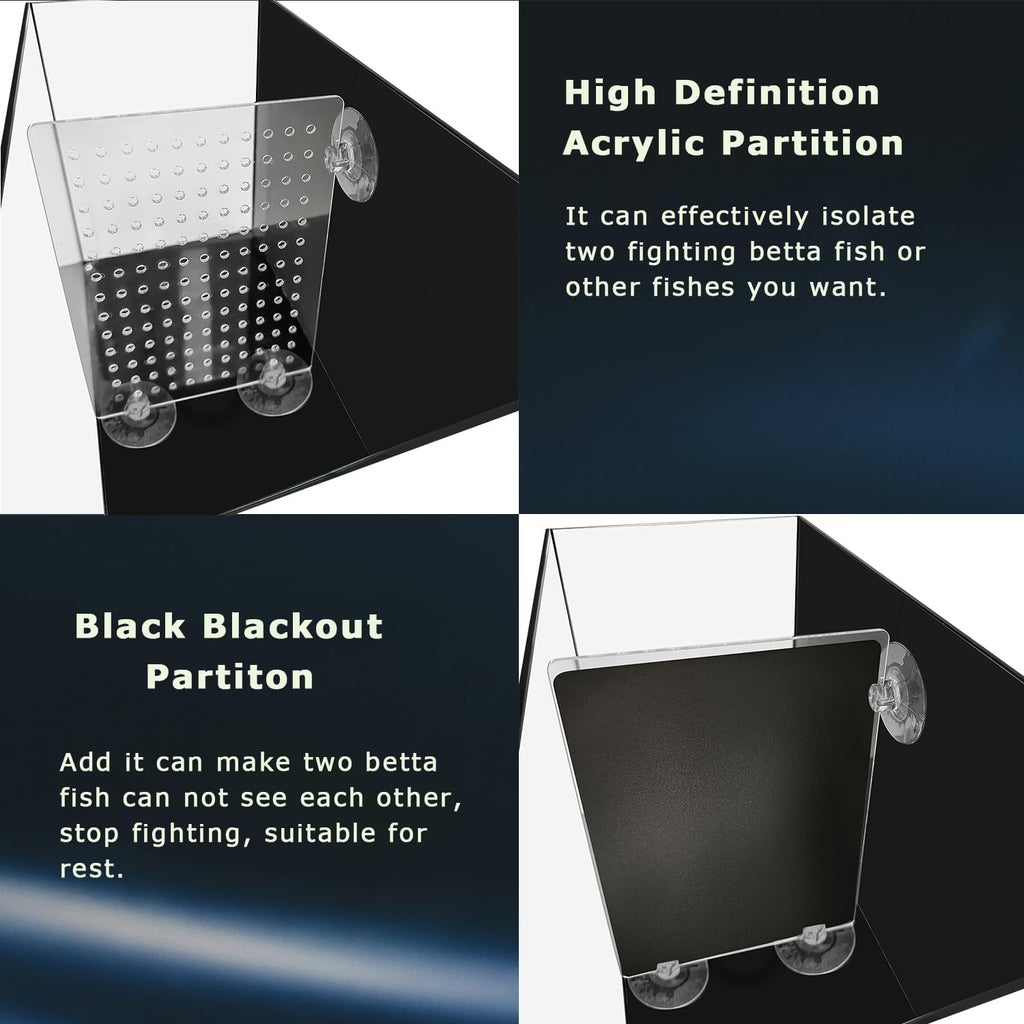 3 Gallon 12.6” L Fish Nano Glass Aquarium, with Separator Plate for Betta, Multi-Functional Square Fish Tank with