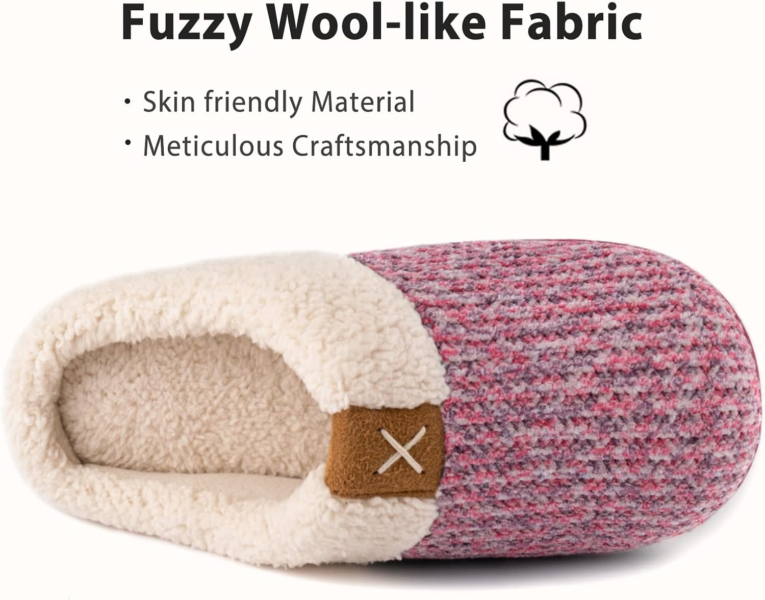 Women's Indoor Bedroom Slipper with Memory Foam, Gift for Women, Wool-Like House Shoe with Anti-Skid Rubber Sole for
