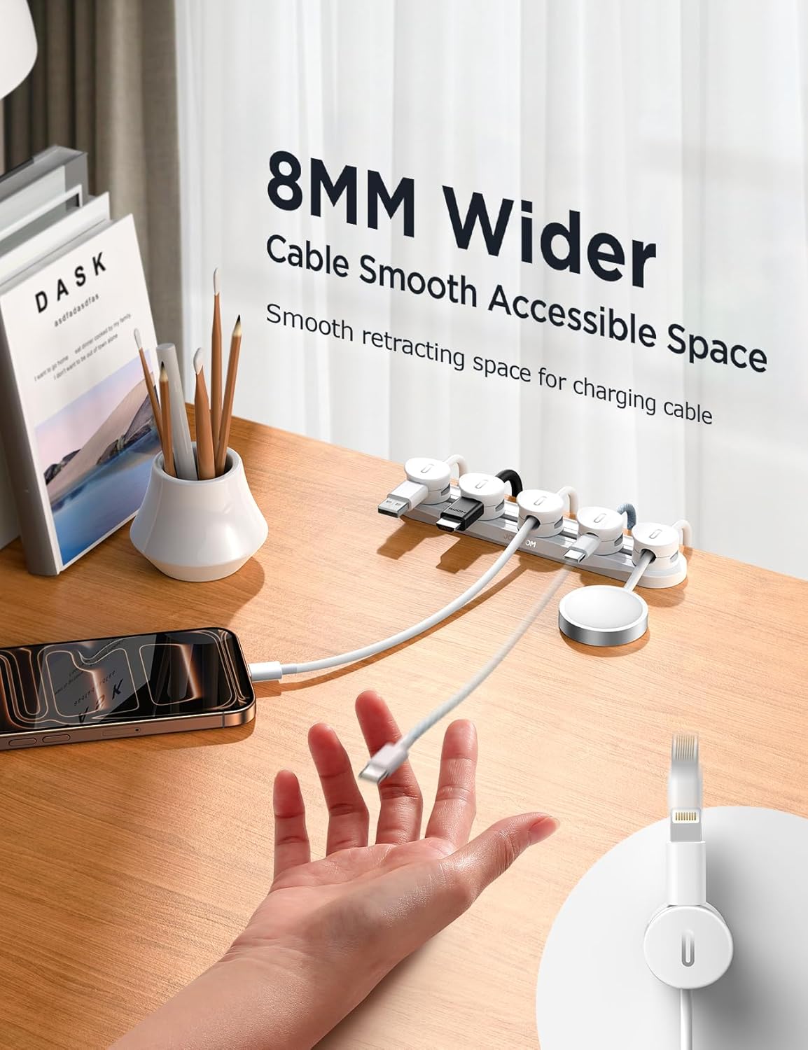 5-in-1 Magnetic Cord Organizer JOYROOM Cable Clips[Adjustable Sliding Track] Under Desk Adhesive Cord Management Wire