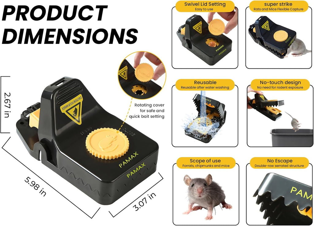 Mouse Traps Indoor for Home, 4-Pack Reusable Humane Snap Traps | Rat & Mice Traps for Outdoor, Voles, Chipmunks