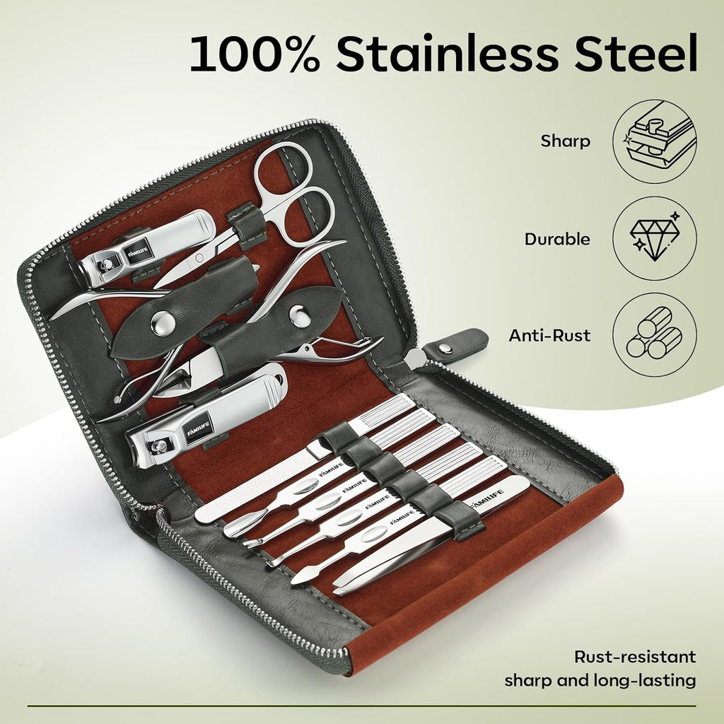 Stainless Steel Manicure Set 11-in-1 Professional Nail Clipper Kit