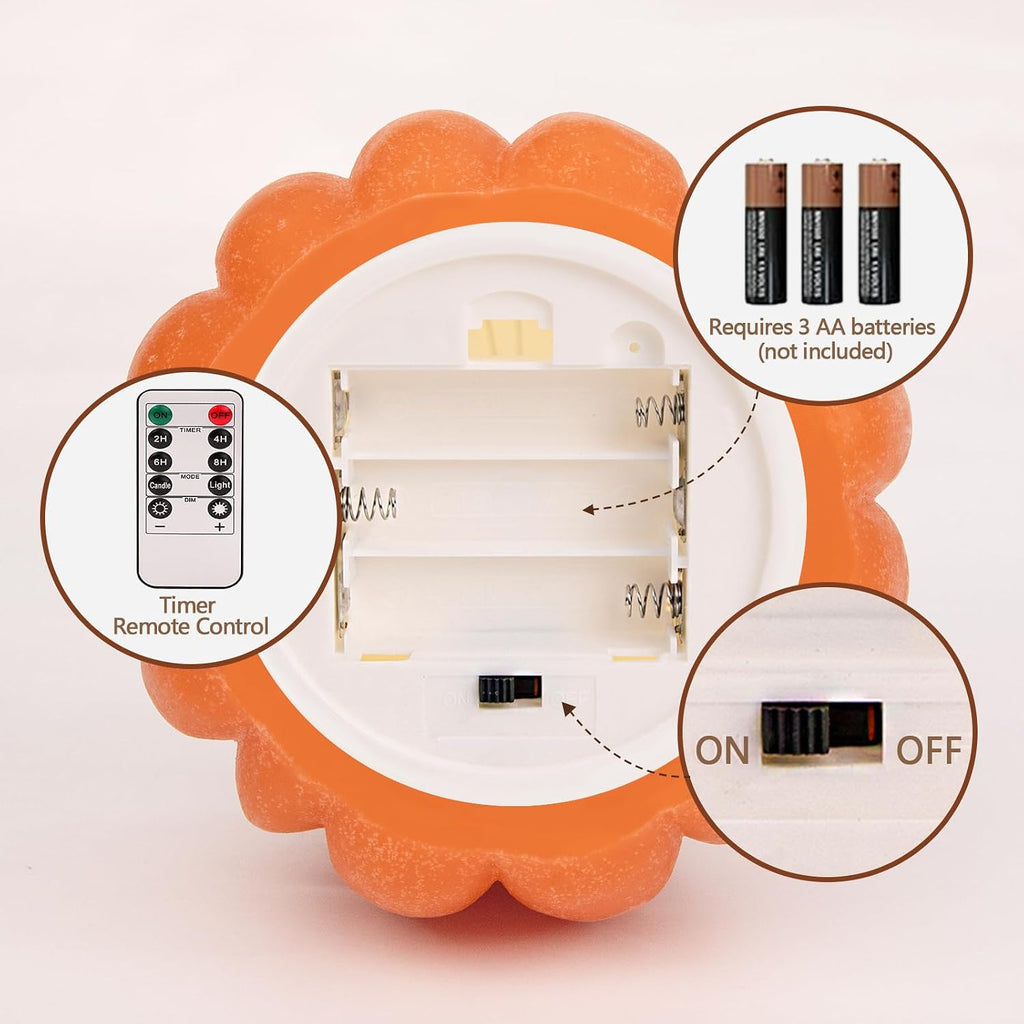 Fall Decorations for Home - Flickering Flameless Wax Pumpkin LED Candle | Timer Remote Control, Fall Decor