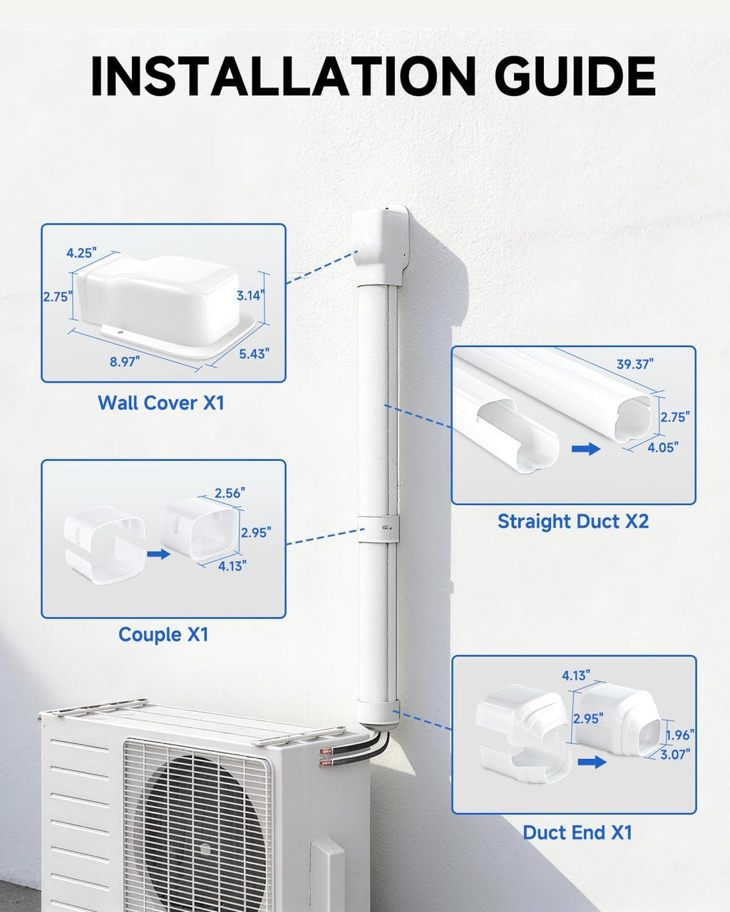 4 Inch Mini Split Line Set Cover, 7.5 Ft PVC & PP Line Cover Set | Universal line hide for Mini Split Air