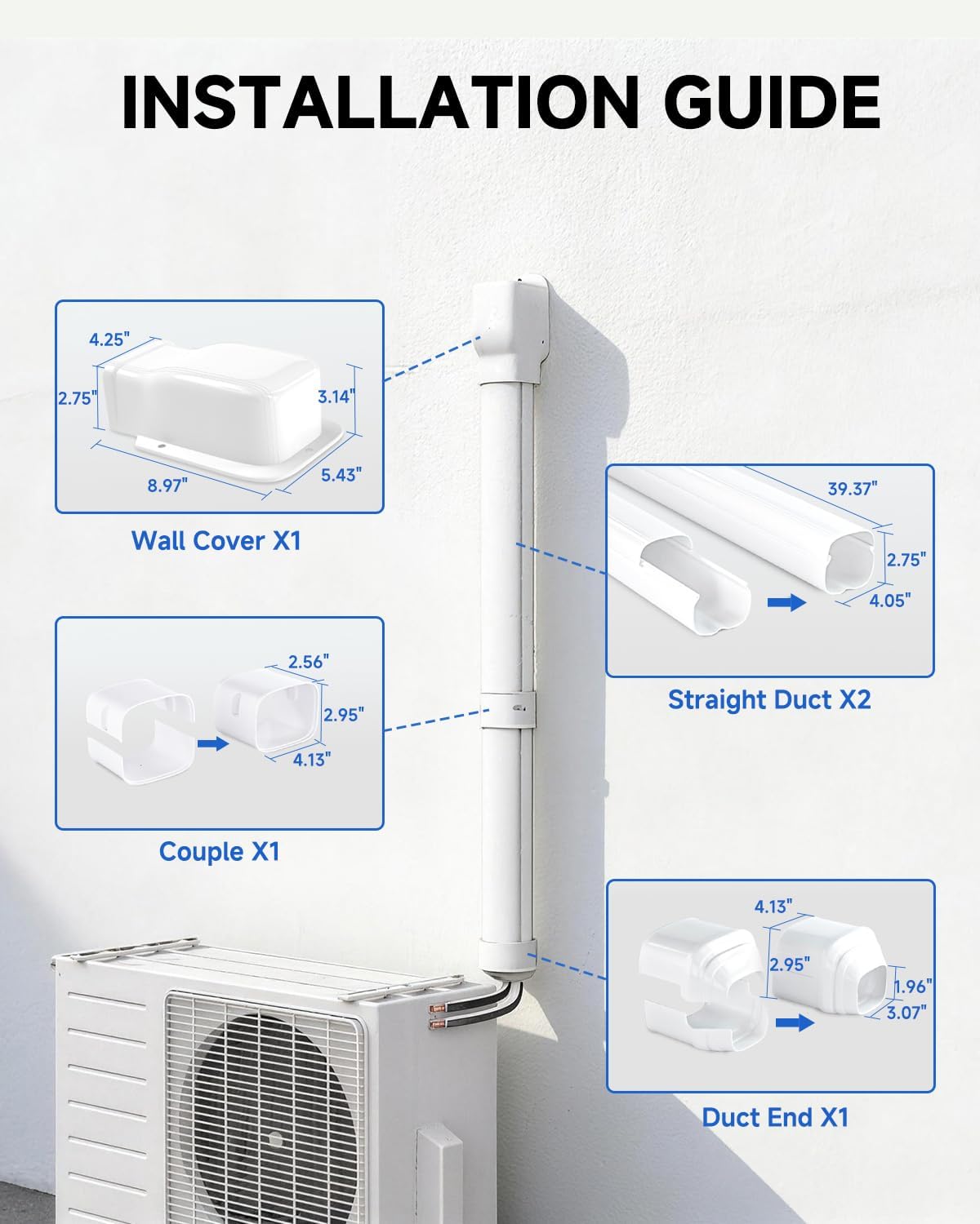 4 Inch Mini Split Line Set Cover, 7.5 Ft PVC & PP Line Cover Set | Universal line hide for Mini Split Air