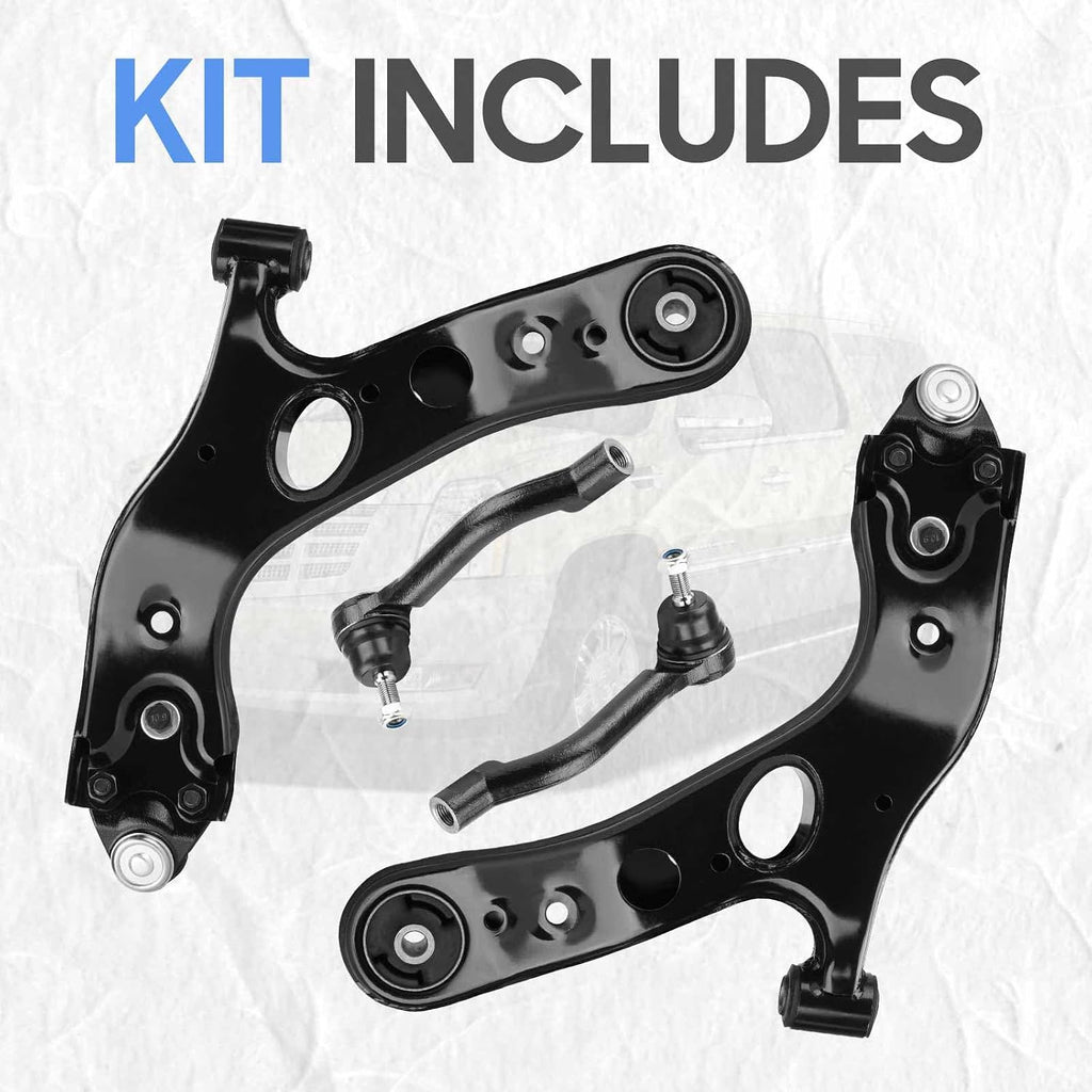Front Lower Control Arms w/Ball Joints + Outer Tie Rod Ends Suspension Kits Replacement for 2006-2018 Toyota RAV4 (4pc)