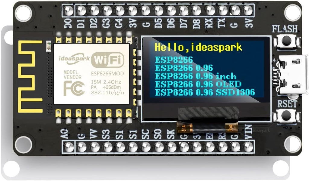 NodeMCU ESP8266 Development Board with 0.96 Inch OLED Display, CH340 Driver, ESP-12E WiFi Wireless Module, and Micro USB Works Great for Arduino IDE/Micropython Programming (Pin Header Soldered)