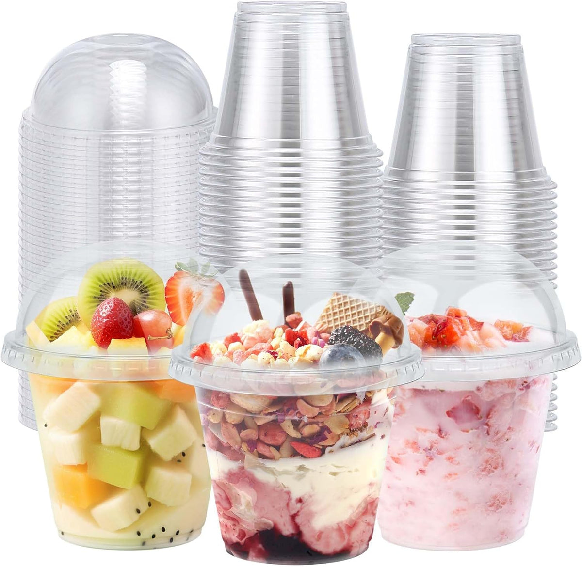 50 Pack 9 oz Plastic Cups with Dome Lids Disposable Parfait Cup